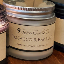 Load image into Gallery viewer, Tobacco and Bay Leaf Glass Jar Soy Candle
